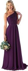 PRECISCRY One Shoulder Bridesmaid Dresses for Women Lace Appliques Chiffon Long Formal Maxi Party Dresses Plum