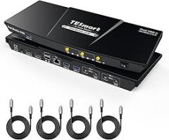 TESmart USB-C KVM Switch 2 Monitors 2 Laptops 4K@60Hz, USB 3.0 KVM Switch Dual Monitor MST, EDID Emulation, 60W PD, 1G Ethernet, 2K@144Hz, 1080P@240Hz, Hotkey Switch, with All Input Cables