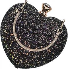 Milisten Heart Shaped Chain Bag Small Evening Clutch with Sequins Black Crossbody Handbag Party Purse for Women