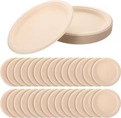 Milisten 50Pcs 9-Inch Food-Grade Disposable Paper Plates Natural Color Thickened Biodegradable Dinner Plates for Bbq Party and ’ Drawing Activities