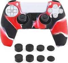 PS5 Controller Skins Anti-Slip Silicone Cover Protector Case Handle Sleeve Dustproof for PS5 Playstation /PS5 Controller Cover with 8 Thumb Grips (Camouflage Red)