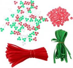 Milisten 1set Christmas Beaded Decoration Kit Beads Chenille Stems Pipe Cleaners Ribbon for Crafting Holiday Ornaments Festive Decor