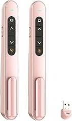 QUI 2 Pack Presentation Clicker, Hyperlink Volume Control Wireless Presenter, RF 2.4GHz USB Presentation Remote Control,PowerPoint Clicker Slide Advancer for Computer, Laptop, Mac (USB, Pink)