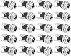 DC Power Supply Female Jack Socket 20Pcs 5.5x2.1MM Thread Nut Panel Mount Connector DC025M Premium Plastic Iron Material Black Silver for Power Outlet Electronics DIY Projects