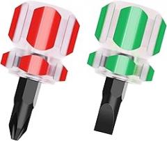 Stubby Screwdriver Set for Sewing Machines,Ultra Short Mini Tiny Screwdriver Kit with Phillips and Flathead,2-Piece Small Precision Screwdrivers for Tight Spaces in Electronics,Jewelry,Repair