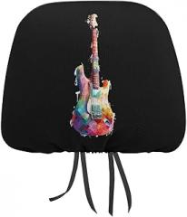 Colorful Electronic Guitar Fashion Car Headrest Covers Soft Elastic Fabric Seat Rest Cover for SUV Truck Sedan Van