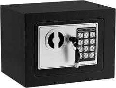 Small Electronic Safe Box With Digital Keypad & Keys - 9.05 x 6.7 x 6.7 Inches Wall Safe 0.23Cuft Mini Security Box for Coin Home Office Hotel Rooms Business Jewelry Gun (Black)