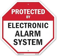 Protected By Electronic Alarm System 10 inch X 10 inch Octagon Plastic Sign Weather Resistant, UV Protected for Workplace, Private Property, and Construction Site, Made in the USA