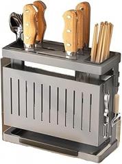 Kitchen Knife Holder Storage Rack Wall-Mounted Multi-purpose Detachable Stainless Steel With Brackets Hooks(Gray)
