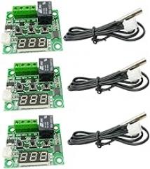 3PCS W1209 DC 12V Digital Temperature Controller Board Micro Digital Thermostat -50-110°C Electronic Temperature Temp Control Module Switch with 10A 1 Channel Relay and Waterproof NTC Probe