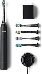 Brushmo Super Sonic Electric Toothbrush with 4 Replacement Heads - Rechargeable Electronic Tooth Brush for Adults with 5 Customizable Modes - IPX7 Waterproof & Long-Lasting Battery - Black