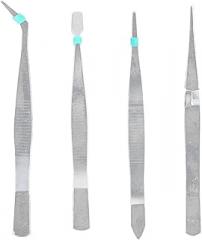 KANASI Tweezers Set, 4Pcs Point Tip Elbow Stainless Steel Picker for Electronic Clamping and Precision Work