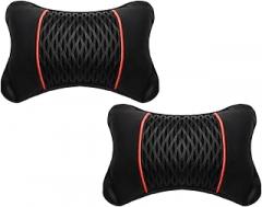2-Pack Ergonomic Leather Car Headrest Cushion Pads Neck Support - Universal Fit Most Vehicles, Black, 27x18 cm