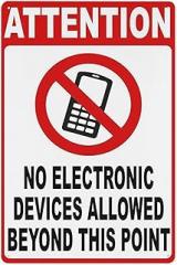 Attention! No Electronic Devices Metal Tin Sign 8x12 Inch, Funny Retro Wall Decor for Home, Office, Kitchen, Bar, or Cafe