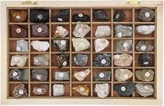 Microscope Accessories Kit 42 Pieces Natural Rock Ore Rock Specimen Ore Specimen with Box Decoration Microscope Slides