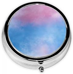 Pink and Blue Gradient Round Pill Case, Portable Pill Box for Pocket Metal Medicine Vitamin Organizer 3 Compartment Three Times A Day