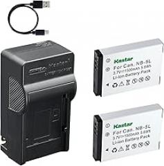 Kastar 2-Pack Battery and AC USB-C Charger, Compatible with Canon NB-5L, NB-5LH, PowerShot S100, S110, SD700 is, SD800 is, SD870 is, SD880 is, SD970 is, SD990 is, SX200 is, SX210 is, SX230 HS Cameras