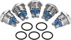 Respicefinem 16mm Metal Push Button Switch 2-Pin Kit 5 Pieces IP65 Waterproof Self Reset Flat Convex Head Options for Outdoor Industrial Use (Gaotou)