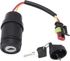 Ignition Key Switch 12V with Wire OH, Stainless Steel Lock for JK530 Tractor Forklifts Engineering Vehicles Agricultural Tricycle