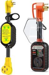 EyGde 15 Amp to 50 Amp RV Adapter + RV Surge Protector 50 Amp, Power Voltage Protection Guard Camper Travel Trailers