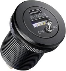 Fast Outlet 36W Dual USpB Charrger Socket with ON Off Switch QC3.0 Pcs Type C USpB Outlet Fast Charrger for 12V/24V Car Replacement for OEM New 2026 High for Reliable Electronic Component