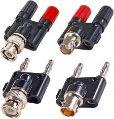 BNC to Dual Banana Adapter Kits, 4 Pack, Black, PVC & Nickel-plated Copper, Male-to-Male, Coaxial, Electronic Cable Adapters, Compatible with PC, Laptop, Smartphone, Router & More