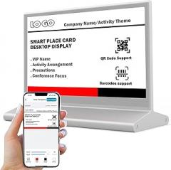 Blank Electronic Place Name Tent Cards Wireless, Desktop Editable E-Paper Name Tag, Guest Name Plate for Large Meetings Conference Office Table,AB Sides,1pc（Silver+3Colors of E-Paper)