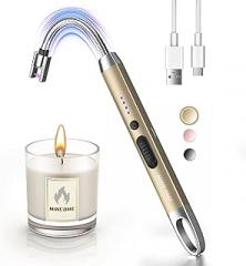 Candle Lighter, Windproof Flameless Electric lighters, Long Lighter with 360° Neck & Safety Switch, USB-C Rechageable LED Power Display Arc Lighters for BBQ Candle Birthday