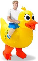 Camlinbo Halloween Inflatable Duck Costume for Adults Men Women, Funny Ride On Duck Blow Up Riding Animals Yellow Costume for Halloween Cosplay Party