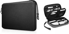 FINPAC 14-inch Hard Laptop Sleeve Case Black + Travel Electronic Bag