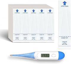 Bundle of Light Blue Oral Thermometers & Thermometer Covers Disposable - 100 pcs