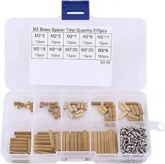 M2 Brass Standoff Kit with Hex Spacers and Screws Set, 270pcs Brass Motherboard Standoffs and Stainless Steel Screw Assortment for Electronics, Gold and Silver Industrial(B)