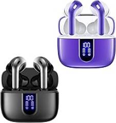 TAGRY 2 Sets X08 Black and Phantom Purple Bluetooth Headphones True Wireless Earbuds 60H Playback Ear Buds with Wireless Charging Case in-Ear Earbuds with Mic