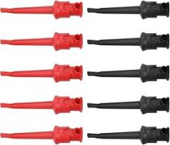 Mini Test Hook Probe Spring Clip, 10pcs P5002 Multimeter Wire Test Hook Clip Electronic Mini Test Probe Set, Probe Grabber, for SMD IC (Five Black and Five red)