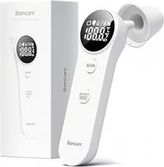 Boncare Ear and Forehead Thermometer, 2X Accuracy Infrared Digital Thermometer for Adults and Kids, 1 Second Reading, No Touch Baby with Fever Alarm