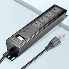 Heavy Duty Power Strip 4 Outlets Surge Protector 2500W Metal Socket with Wall Mount Bracket,6FT Extension Power Cord Industrial Shop Garage Multiple Outlets,Certified (Black, 4 outlets)