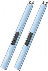 RAYONNER Rechargeable Electric Candle Lighter Windproof Plasma Arc Lighter for Deep Jars, BBQ Camping Flameless Fire Starter Christmas Stocking Stuffers Gift (Sierra Blue, Pack of 2)