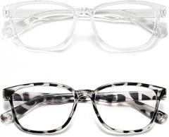 Kids Blue Light Blocking Glasses 2 Pack, Anti Eyestrain, Computer TV Phone Glasses for Boys Girls Age 3-9 (Transparent+Leopard)