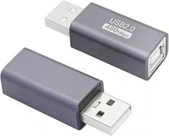 USB 2.0 B Type Connector Adapter, USB A Male to USB B (MIDI) Female Power and Data Extension Adapter, Aluminum Alloy Housing, for Electronic Piano, Printer, Scanner etc