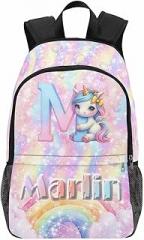 Queyeauc Personalized Kids Backpack for Girls Custom Cute Unicorn Backpacks with Lunch Box Set Customized Name School Bookbag for Daughter Back to School Gift for Preschool Kindergarten Elementary