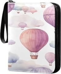 Watercolor Hot Air Balloon Collectible Trading Card Albums,4-Pocket Card Binder with 50 Removable Sleeves with Zipper Game Card Collection Binder Album Holder
