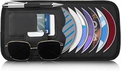 Black Car CD Holder Leather Car Visor Organizer Sun Visor Case Holders Multi-Function DVD Vehicle Visors Storage Organizer Cars Visors Holders with Storage, Eyeglassclip, Card Slots & Pen