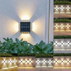 Outdoor Solar Light 4 Way Wall Fence Decor Light Outdoor Two Way Up Down Waterproof Solar Led Wall Decor Lamp Auto On Off Light Sensor Wall Mount Solar Light-Warm Yellow (1)