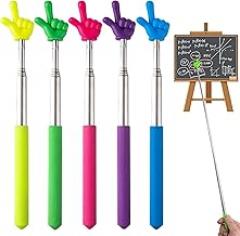 5 Pcs Pointer Finger Stick, Teacher Pointer Stick Retractable Hand Pointer Stick for School Reading Classroom Presentations Yellow Green Blue Purple Pink