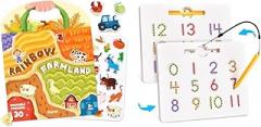 GAMENOTE Magnetic Number Tracing Board, 2 in 1 Double Sided Numbers 1-20 Writing Board for Toddlers & Kids + JoyCat Reusable Sticker Book - Jelly Animal Stickers for Toddlers