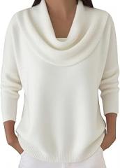 Generic Cozy Lounge Sweaters for Women Cowl Neck Plain Knit Long Sleeve Sweater Fall Winter Loose Pullover Soft Comfort Tops