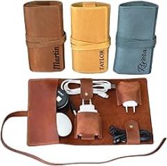 Personalized Leather Cord Holder, Custom Travel Organizer Electronics Organizer for Men & Women Charger Shortage For Essentials Mouse, Adapter, Cables