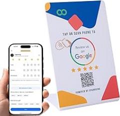 Google Review Tap Stand | Reusable Smart Tap NFC & QR Code for Instant Reviews | Boost Your Business Reviews Quickly | Compatible with iPhone & Android (1 Large Stand, White)