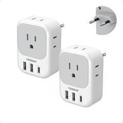 2 Pack European Plug Adapter USB C, TESSAN US to Europe Adapter 4 Outlets 3 USB Charger, Type C International Power Adaptor to Italy Spain France Portugal Iceland Germany, Europe Travel Essentials