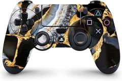 ZOOMHITSKINS Compatible with PS4 Controller Skin, Onyx Black Gold, Durable, Vinyl, Made in The USA